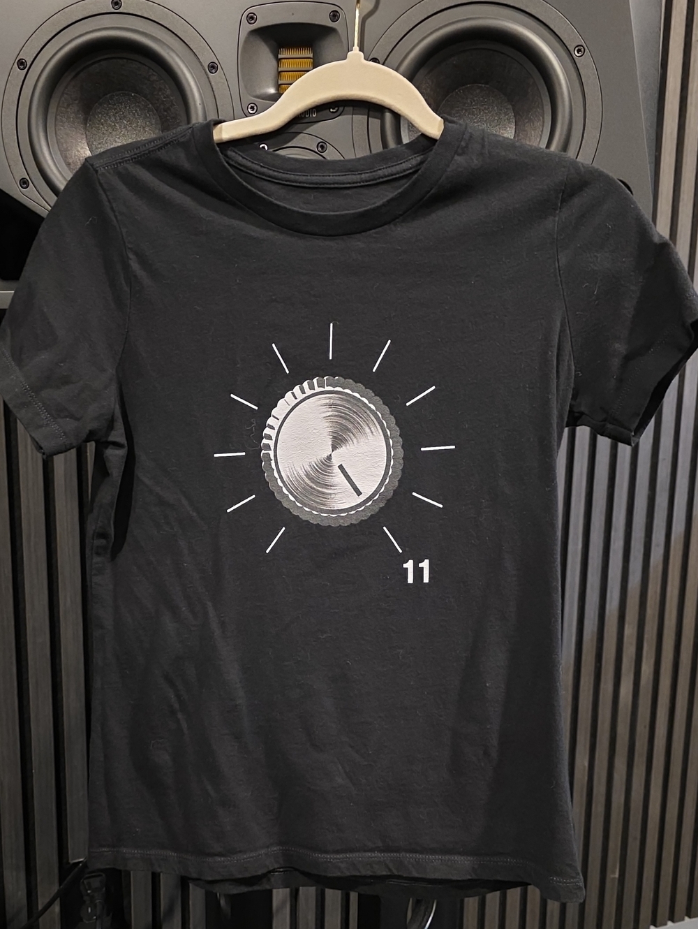Black Graphic Short Sleeve Tee with Silver Dial Print